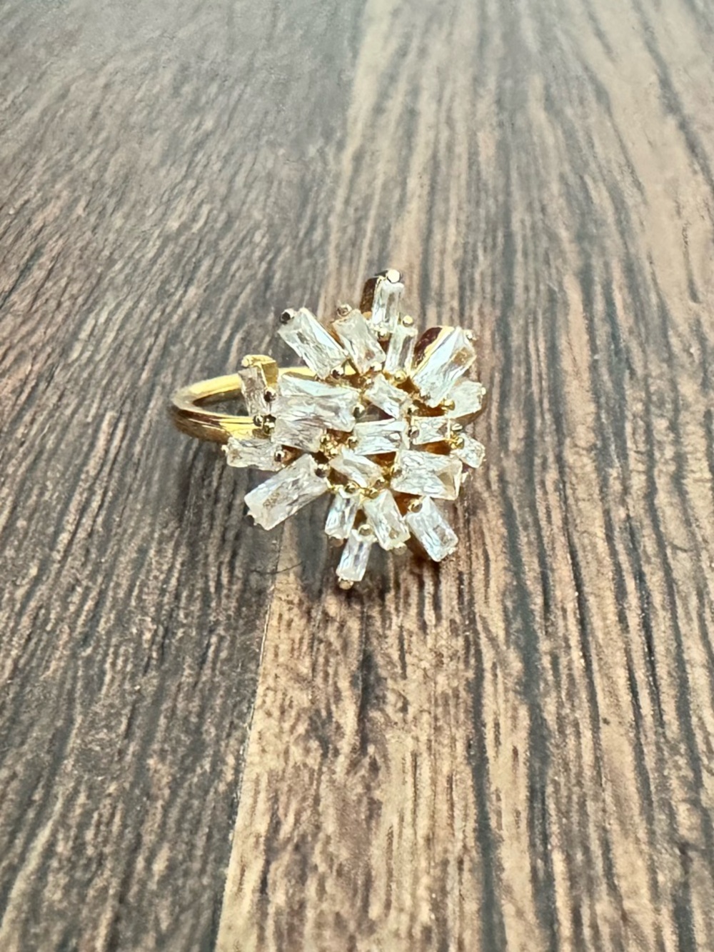 Gold Floral Cluster Ring with Clear Crystal Accents Size 8
